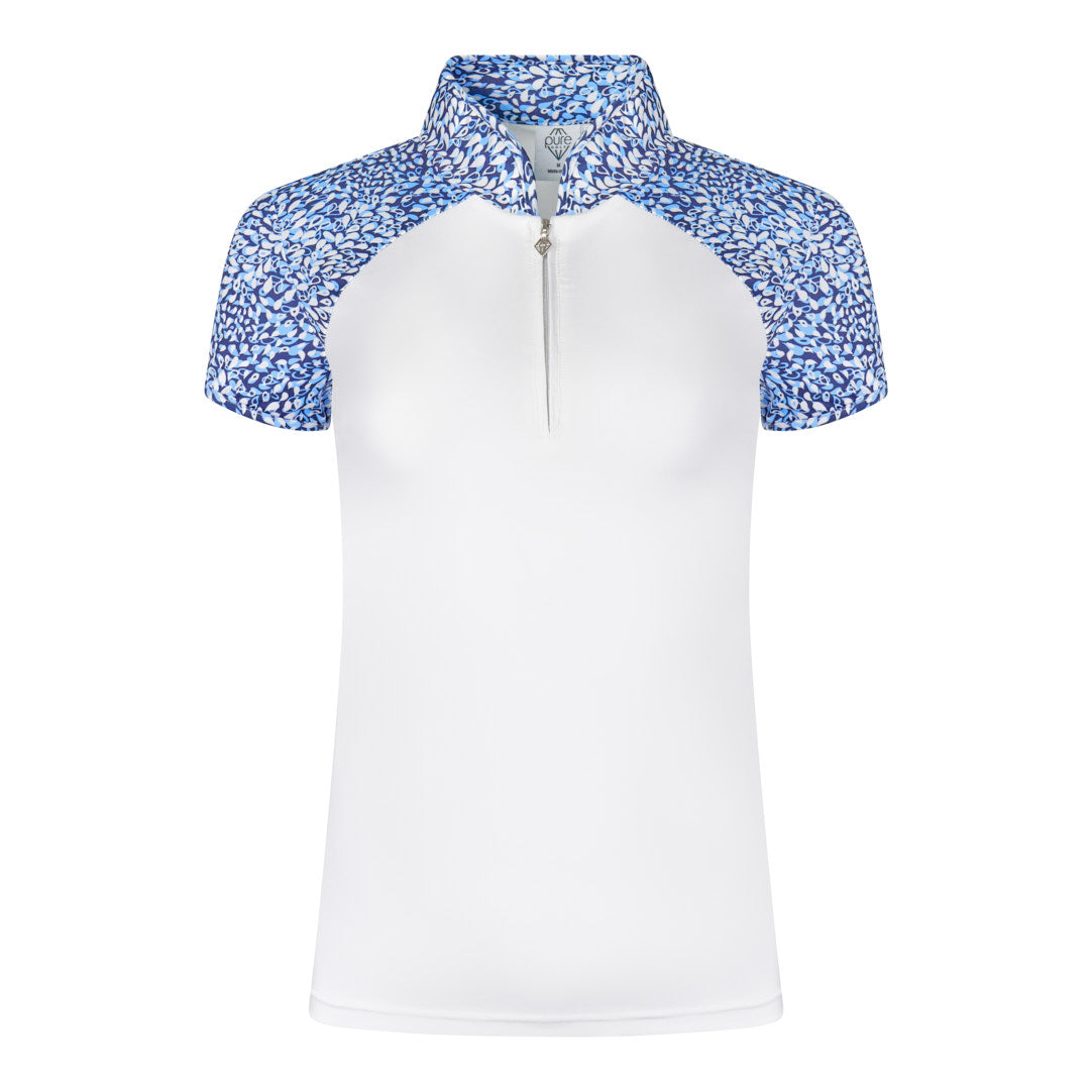 Pure Golf Cap Sleeve Zip Top in Peardrop Sapphire Print