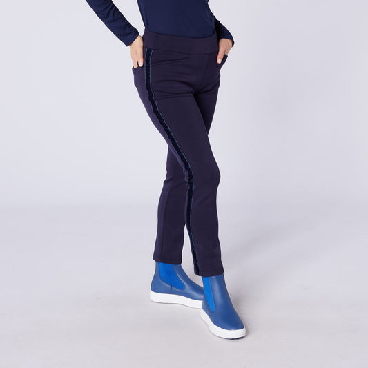 Swing Out Sister Ladies Thermal Pull-On Fleece Backed Trousers with Side Stripe in Navy