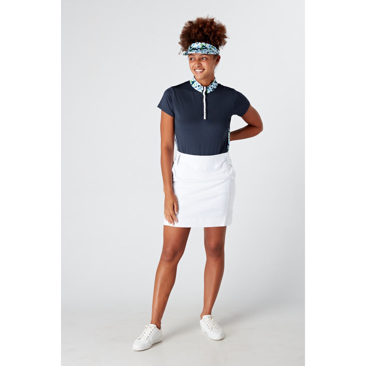Swing Out Sister Ladies Cap Sleeve Golf Polo with Print Panels