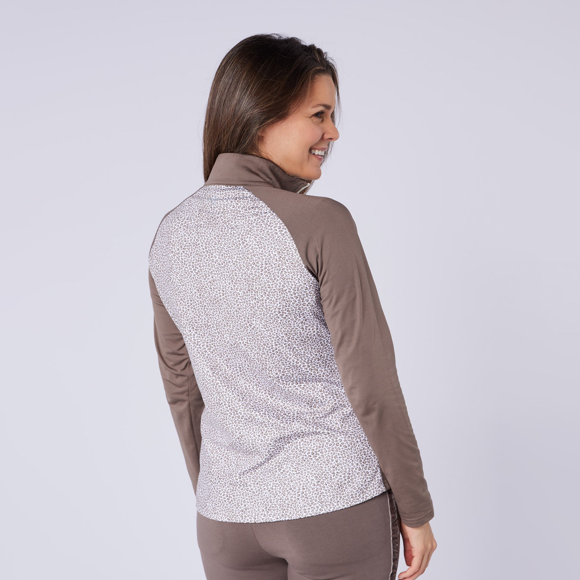 Swing Out Sister Ladies Brushed Backed 1/4 Zip Top with Printed Back Panel