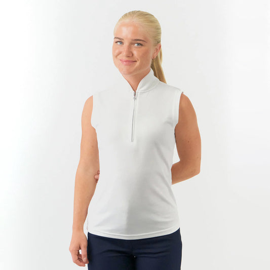 Pure Golf Ladies Sleeveless Mandarin Polo Shirt in White