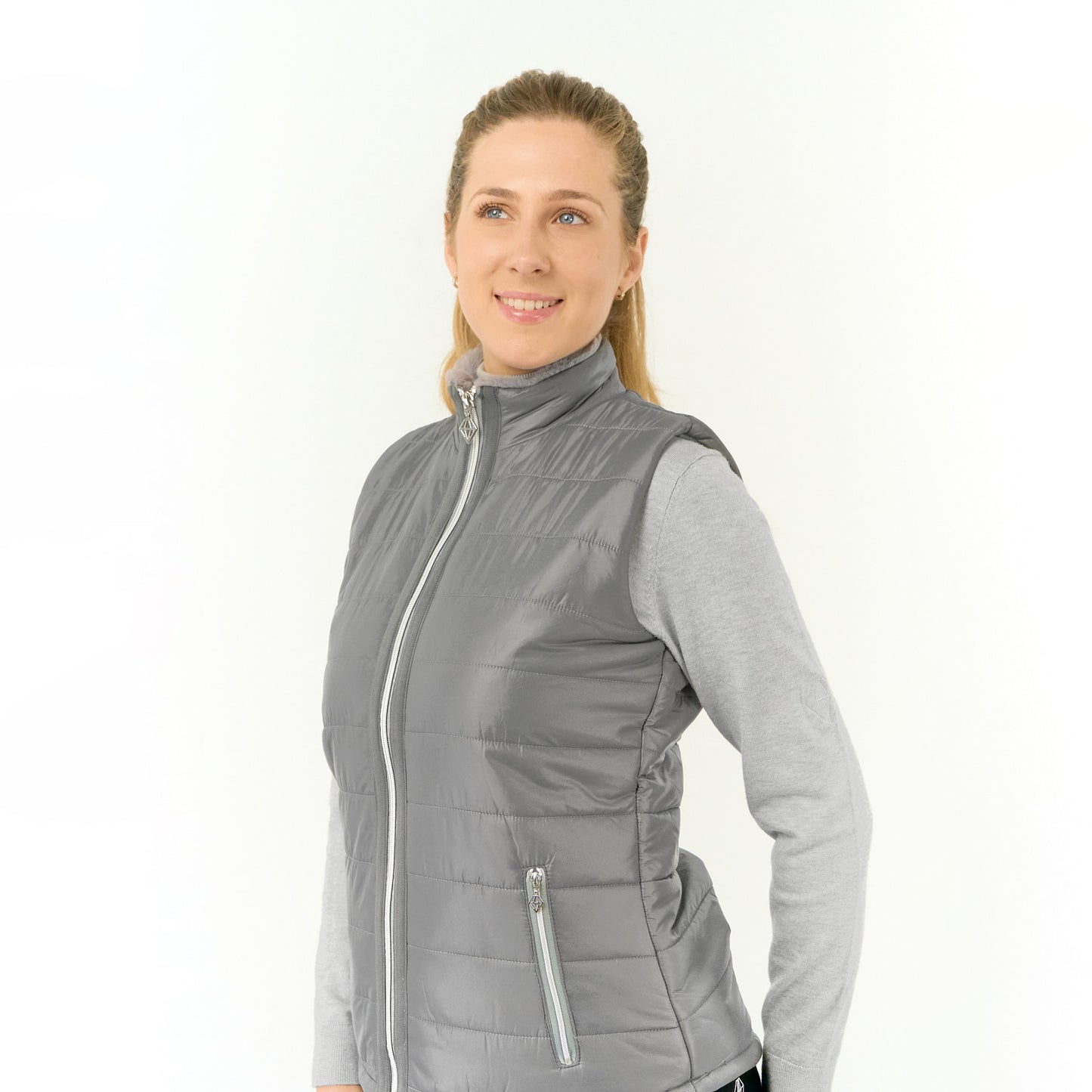 Pure Golf Ladies Gilet in Charcoal Grey with Faux Fur Collar