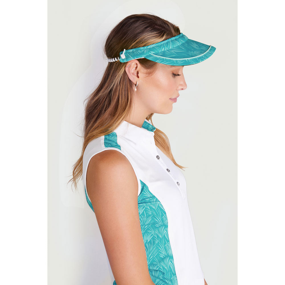 Green Lamb Ladies Sleeveless Polo with SPF30+ in White & Palm Print - Size 14 Only Left