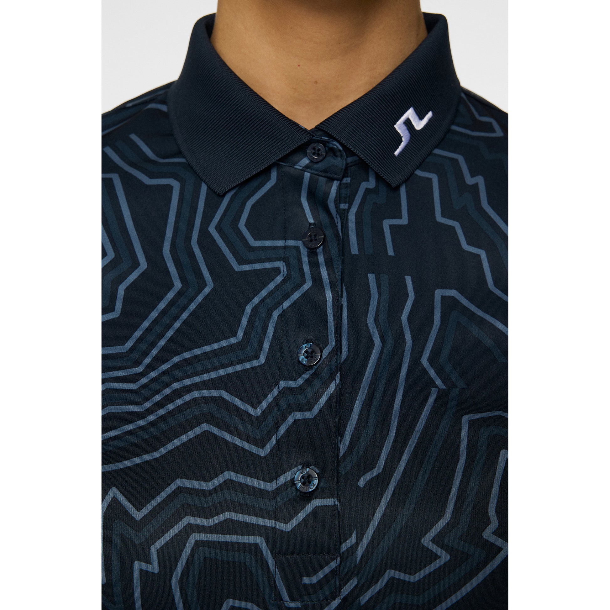 J.Lindeberg Ladies Short Sleeve Tour Tech Print Polo in Navy with Contour Print