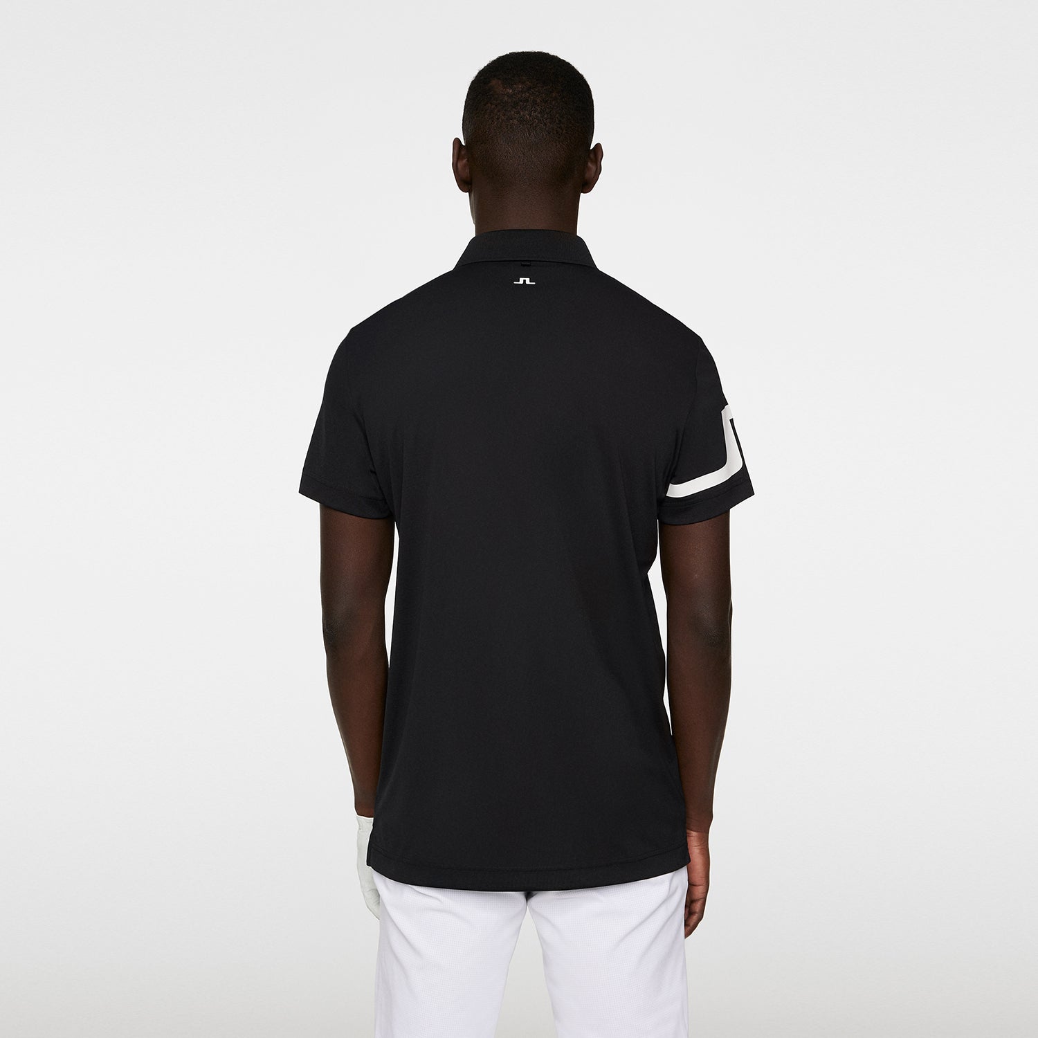 J.Lindeberg Mens Short Sleeve Polo with Bridge Print Sleeve in Black