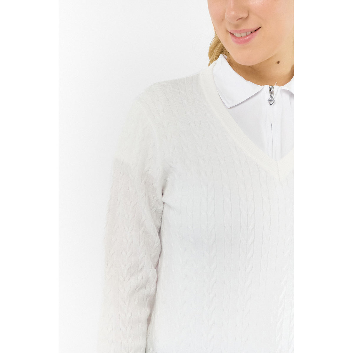 Pure Ladies Cable Knit V-Neck Golf Sweater