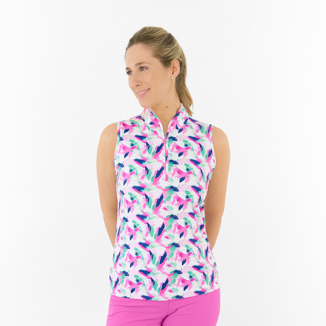  Pure Golf Ladies Sleeveless Polo in Abstract Nature Print