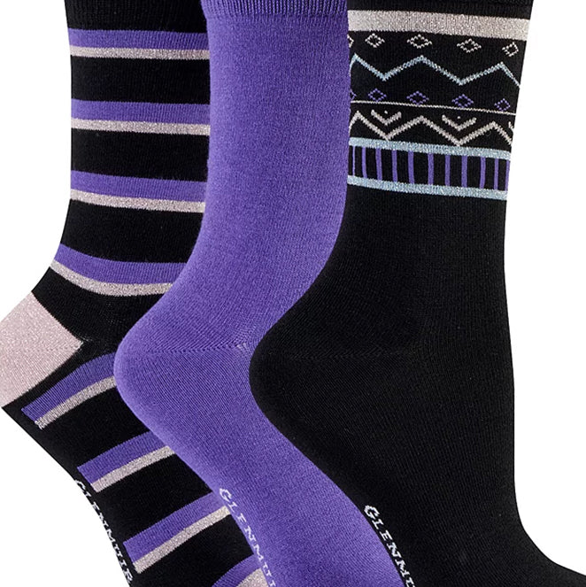 Glenmuir Ladies 3-Pair Pack of Bamboo Socks in Christmas Inspired Gift Box