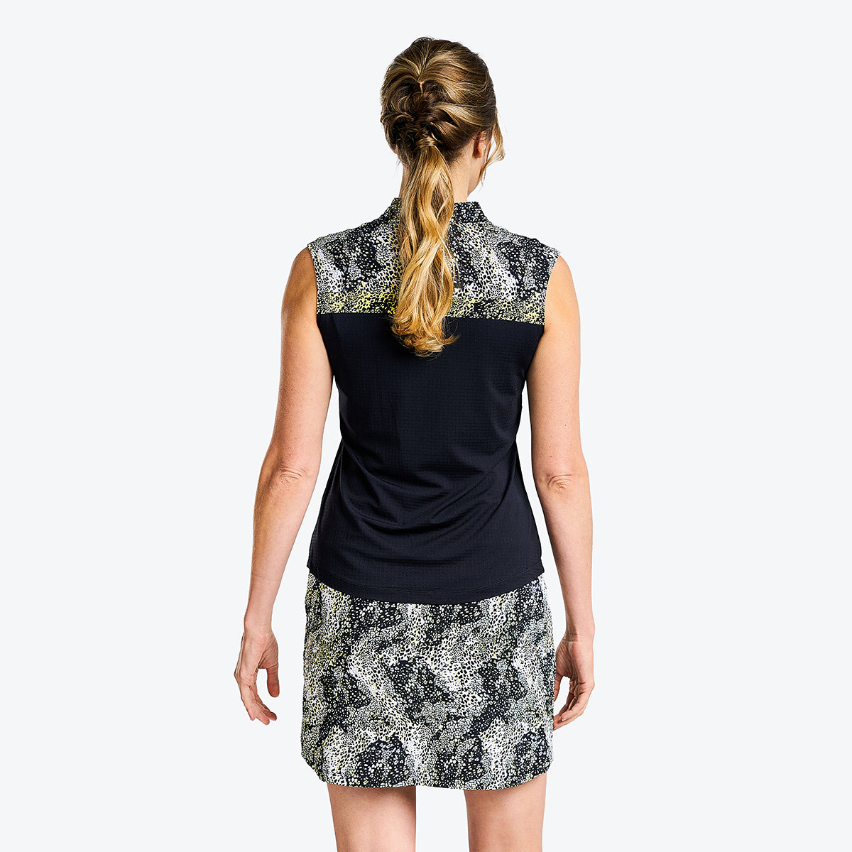 Nivo Ladies Sleeveless Polo With Speckled Print in Black