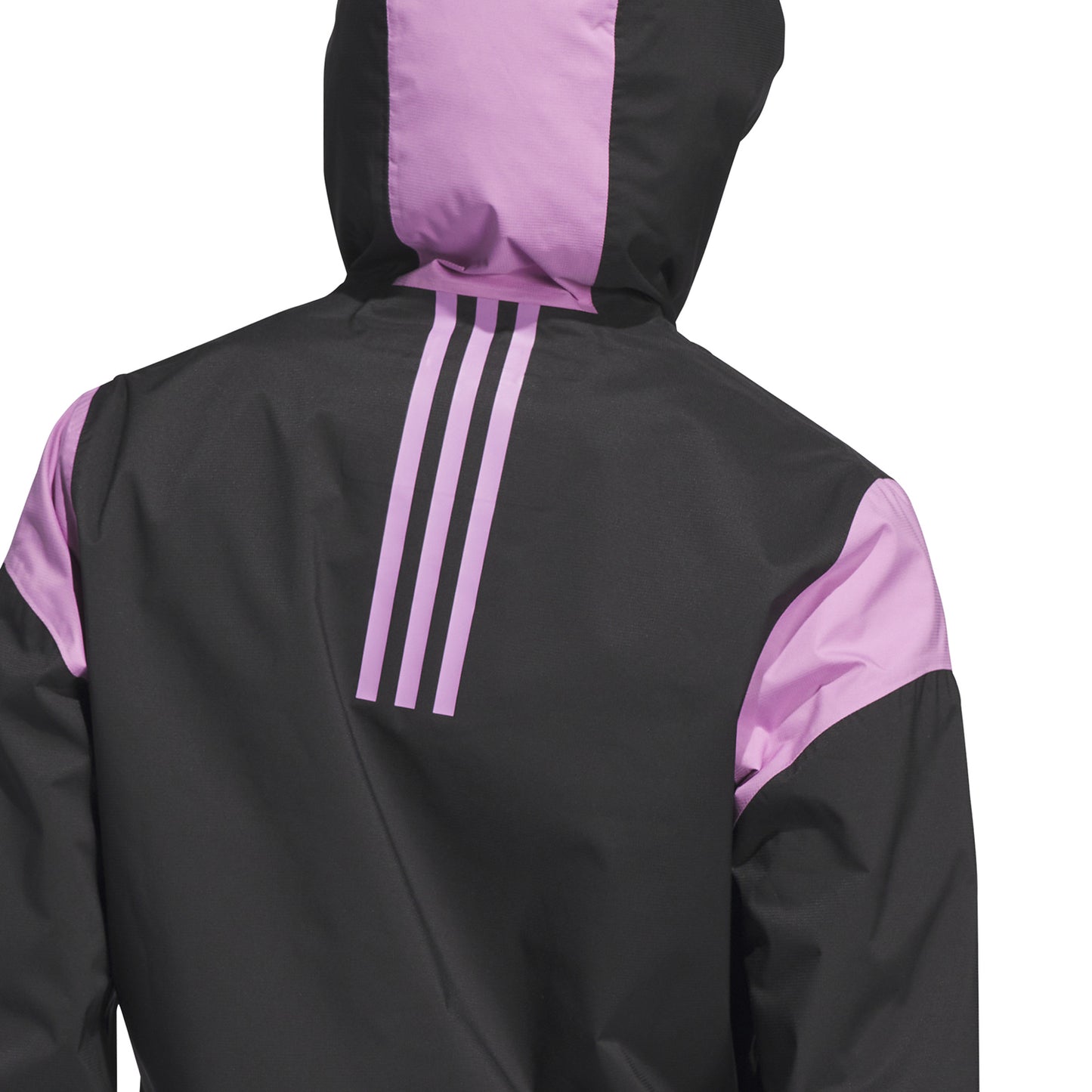 adidas Ladies Black Hooded Rain Jacket with Mauve Detailing