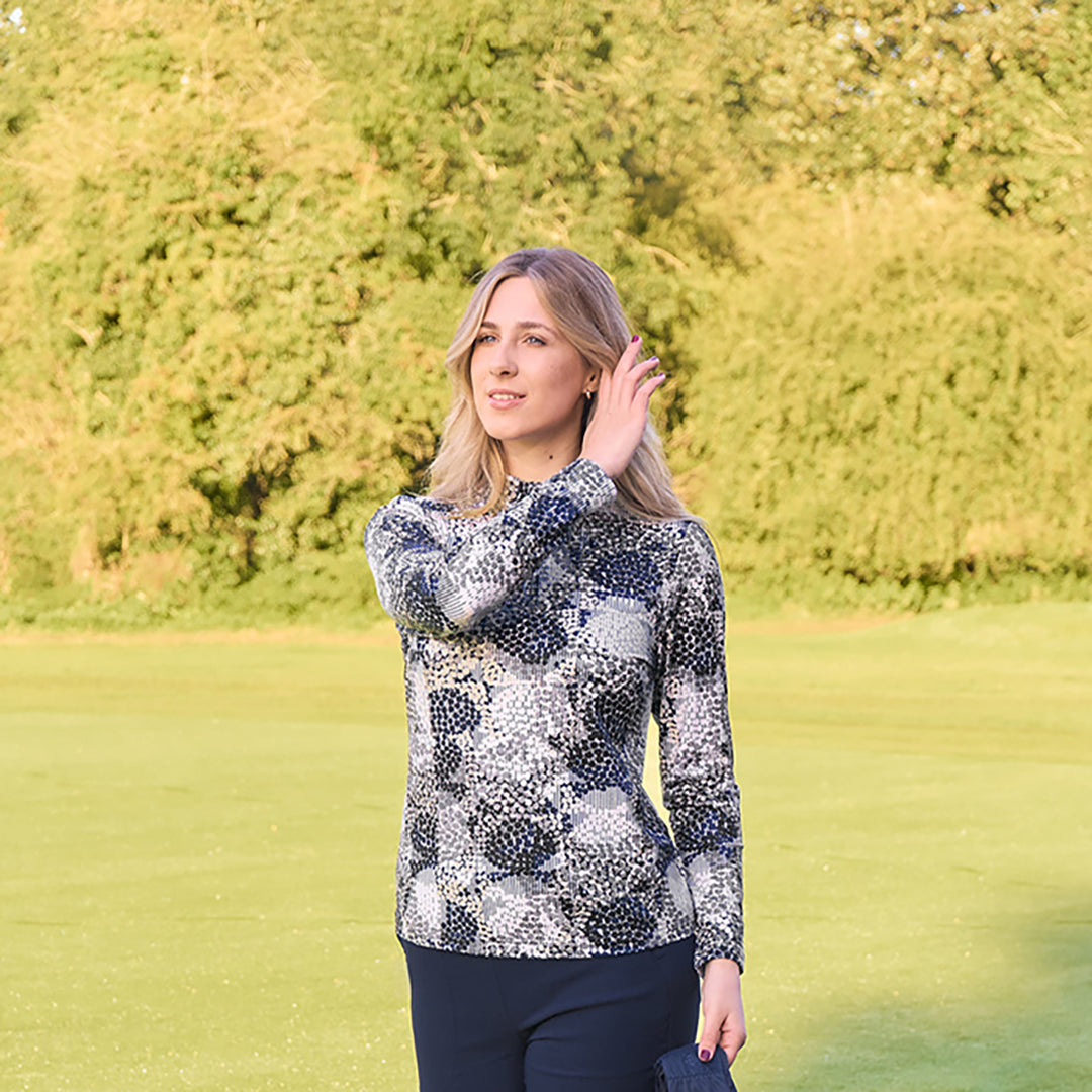 Pure Golf Ladies Brushed-Backed Roll Neck in Dot Print