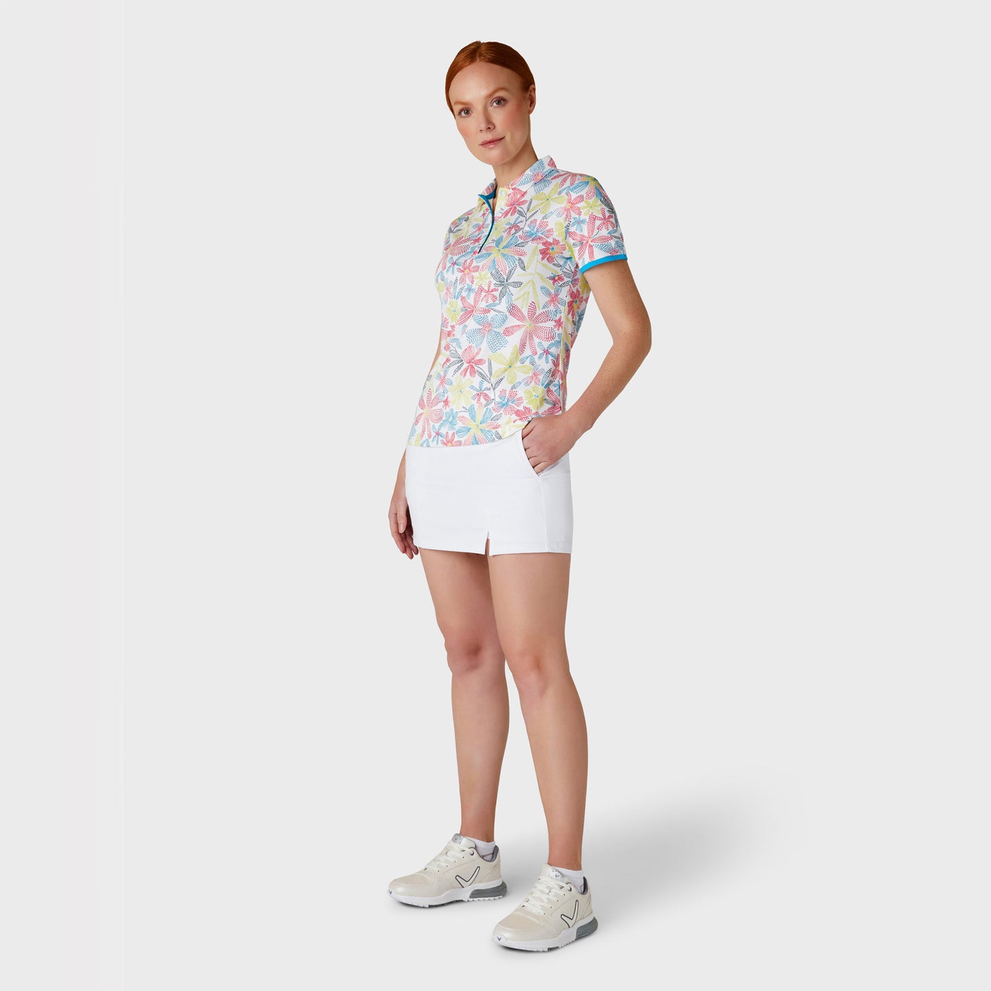 Callaway Ladies Short Sleeve Golf Polo with Digitised Chev Floral Print