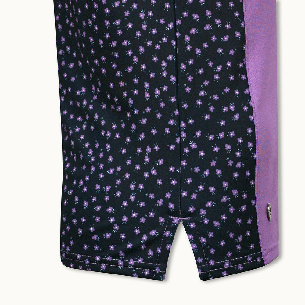 Glenmuir Ladies Sleeveless Polo with Contrast Print Panels in Amethyst/Navy/White Floral