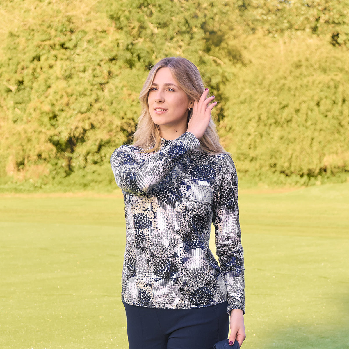 Pure Golf Ladies Long Sleeve Mid-Layer in Dot Print