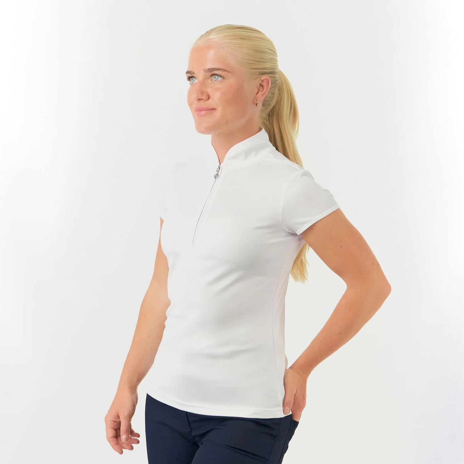 Pure Golf Ladies Cap Sleeve Mandarin Polo Shirt in White