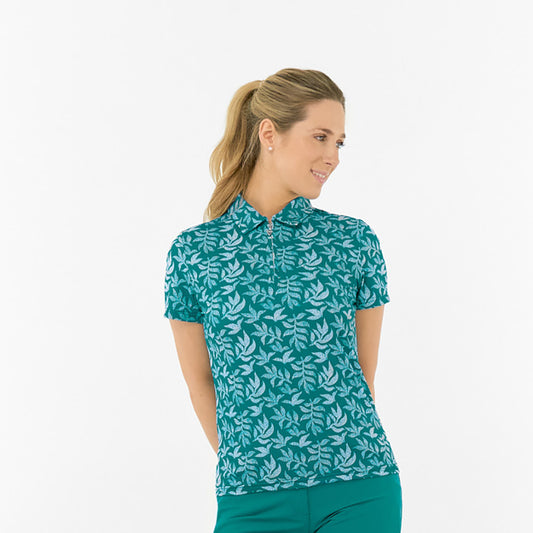 Pure Golf Ladies Short Sleeve Polo in Botanical Print