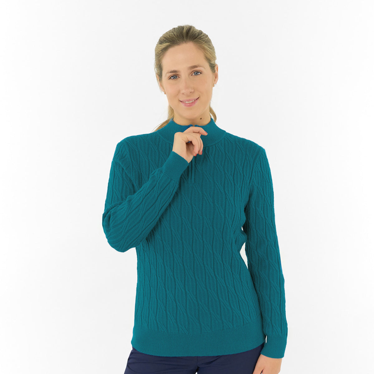 Pure Ladies Cable Knit Lined Golf Sweater - Timeless Warmth for Confident Play