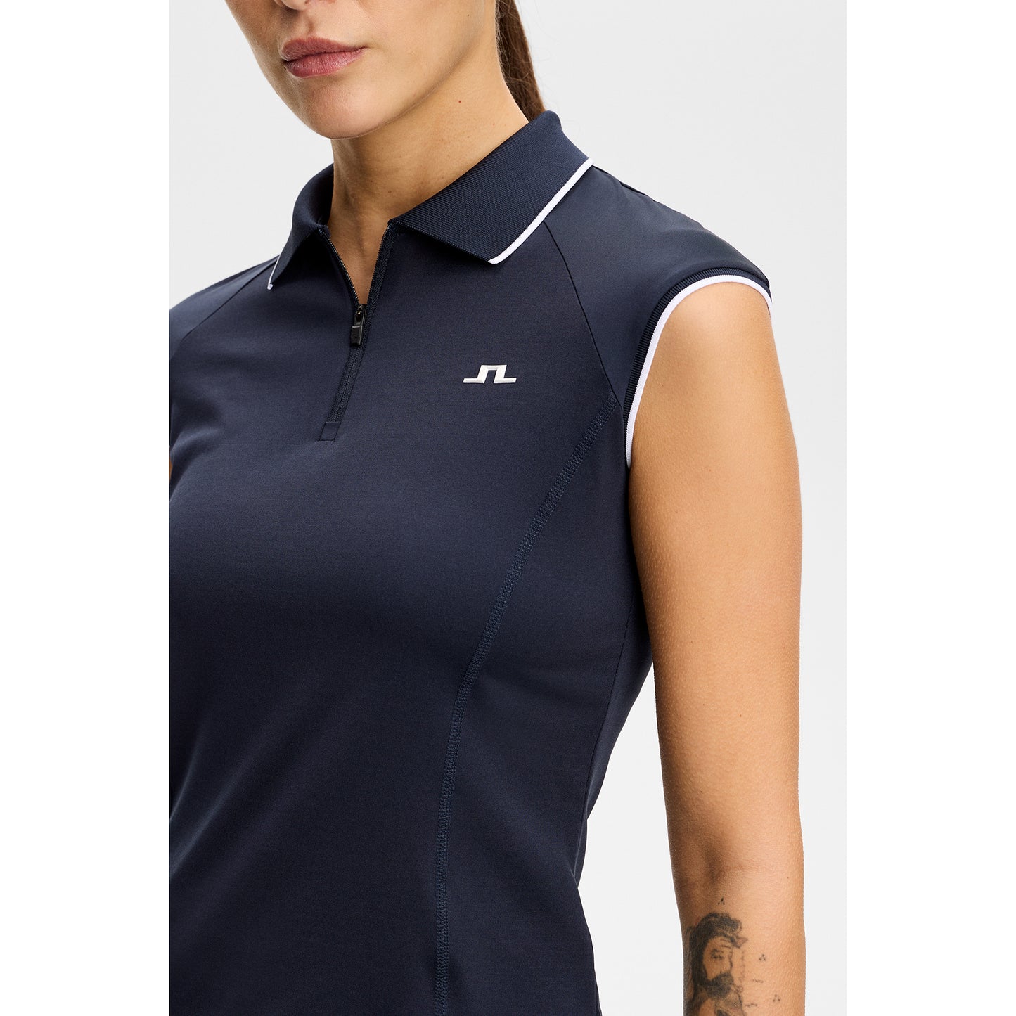 J.Lindeberg Ladies Navy Cap Sleeve Polo for Graceful Performance, On the Course & Beyond