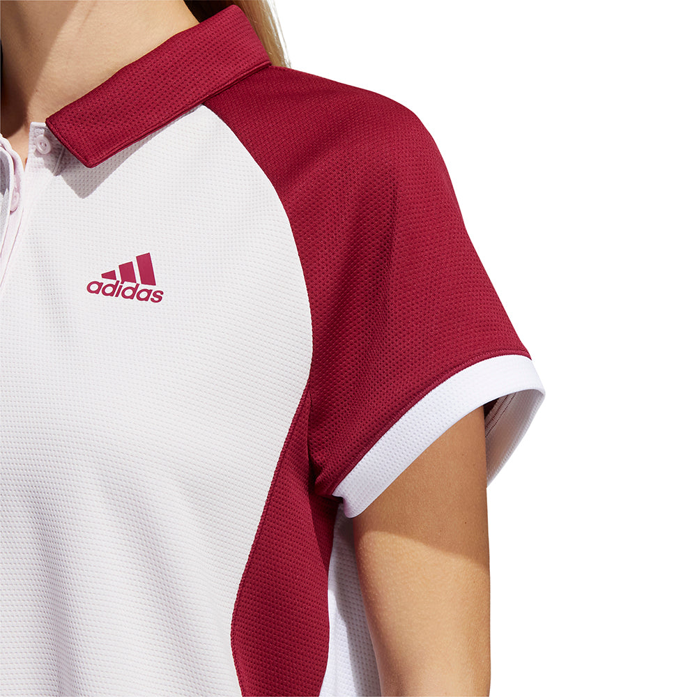 adidas Ladies Colourblock Short Sleeve Golf Polo in Almost Pink