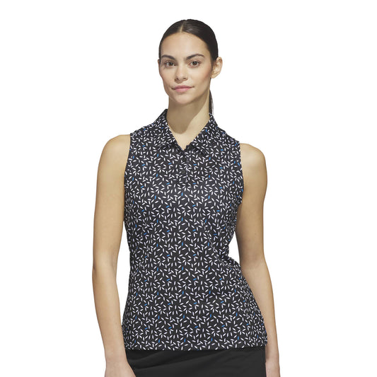 adidas Golf Ladies Sleeveless Polo with an Elegant Print and All-Day Cooling Performance