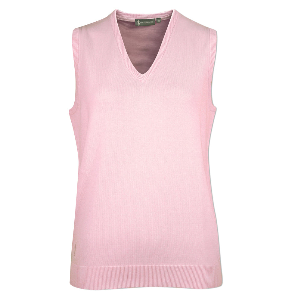 Glenmuir Ladies 100% Cotton Sleeveless V-Neck Sweater in Candy Pink
