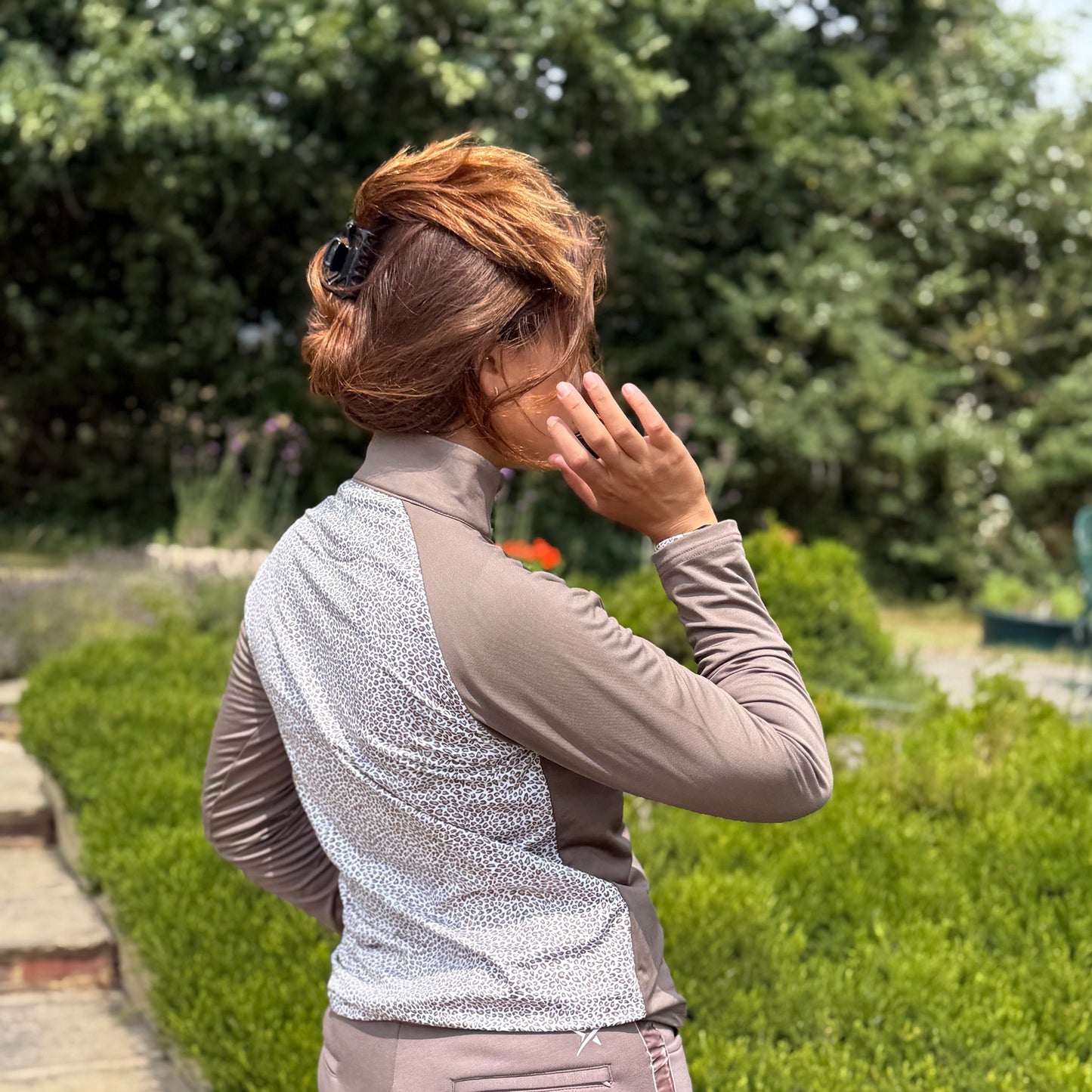 Swing Out Sister Ladies Brushed Backed 1/4 Zip Top with Printed Back Panel