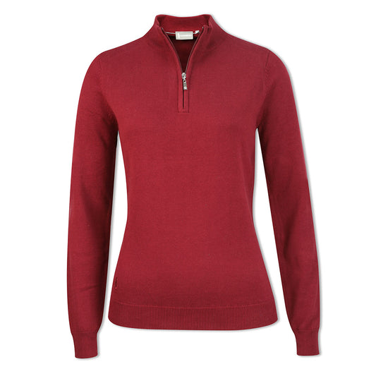 Glenmuir Ladies 100% Cotton Half-Zip Sweater in Bordeaux