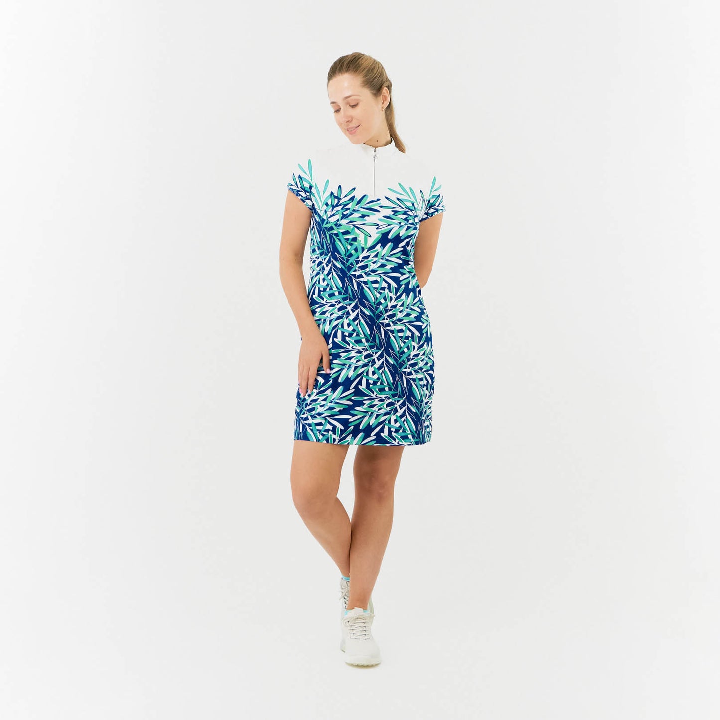 Pure Golf Cap Sleeve Palm Print Dress