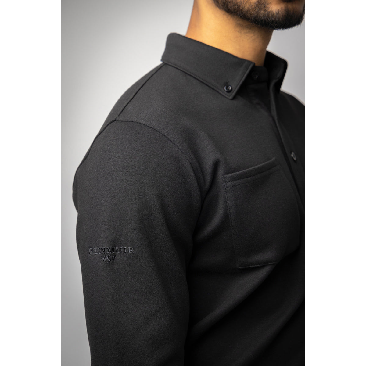 Glenmuir Mens Black Thermal Long-Sleeve Polo