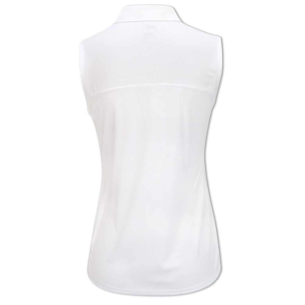Puma Ladies Sleeveless Polo with Mesh Panels in Bright White