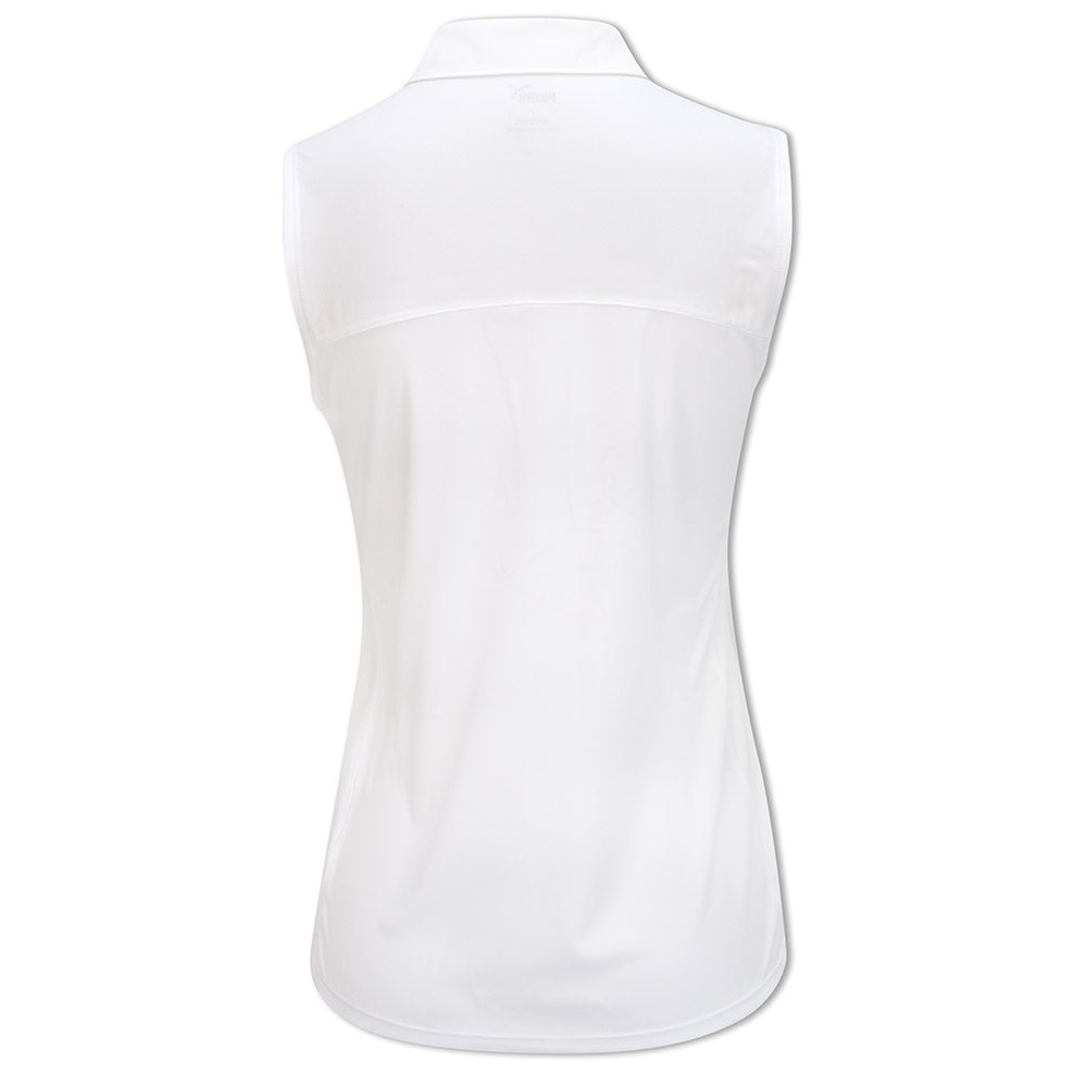 Puma Ladies Sleeveless Golf Polo with Mesh Panels in Bright White