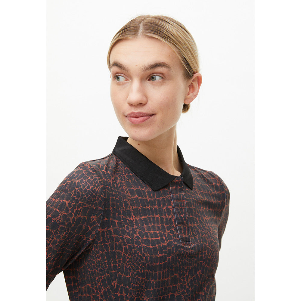 Rohnisch Ladies Sia Long Sleeve Polo in Brown Crocco Print