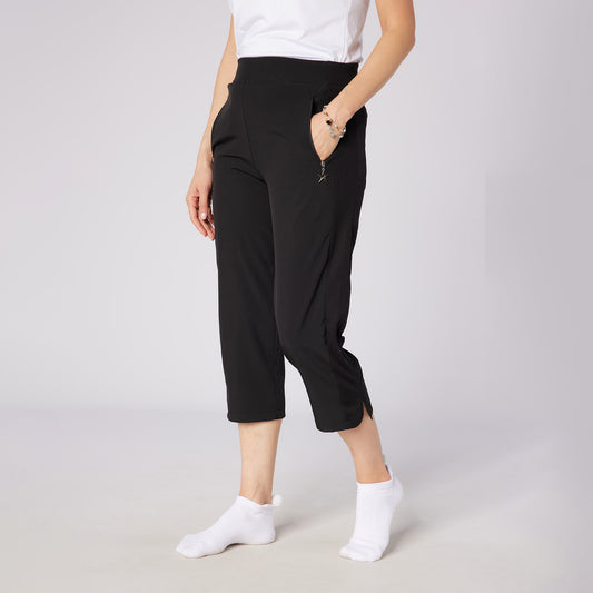 Swing Out Sister Ladies Black Pull-On Capris - Stretch Woven Comfort for Effortless Movement