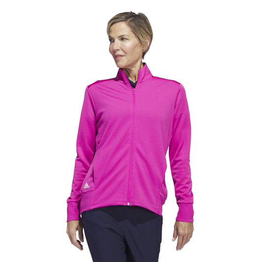 adidas Ladies Lightweight Textured Jersey Golf Jacket in Lucid Fuchsia