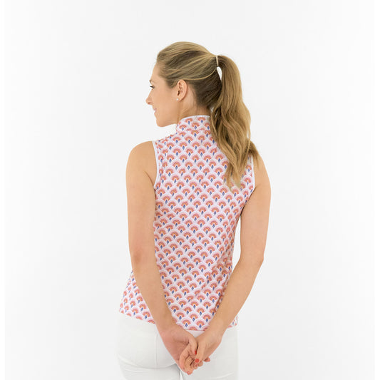  Pure Golf Ladies Sleeveless Polo in Rainbow Geo Print