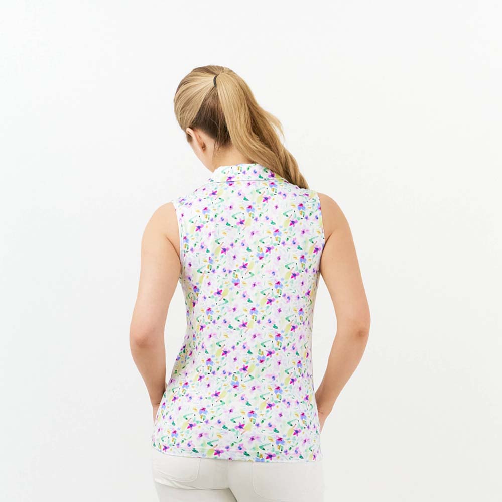 Pure Golf Open V-Neck Sleeveless Polo in Ethereal Bouquet Print