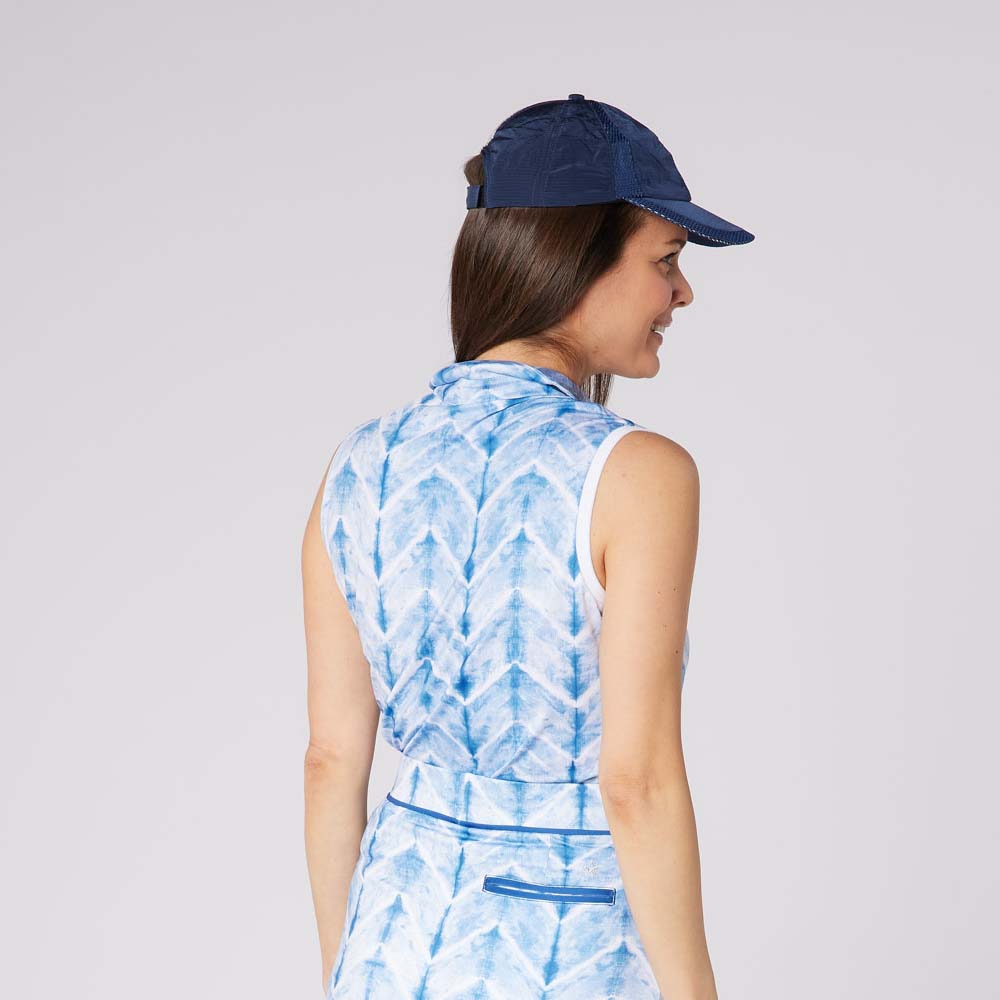 Swing Out Sister Ladies Ultra-Soft Sleeveless Polo with Head Turning Print & Stylish Contrast Trim