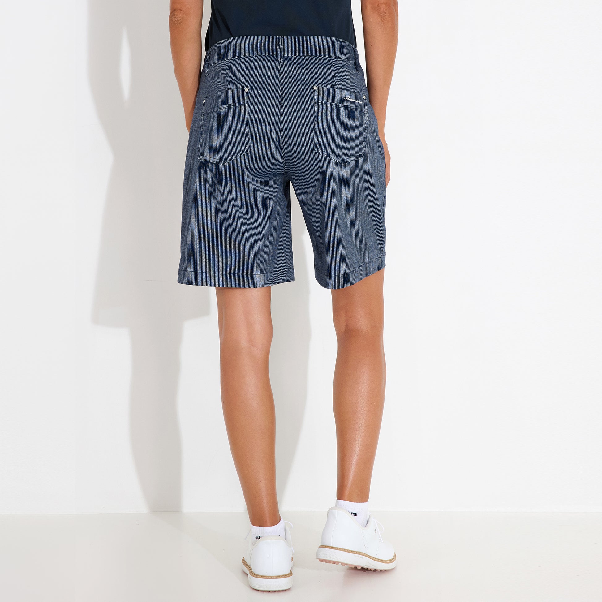 Abacus Ladies Wide Leg Navy Pinstripe Shorts - Effortless Style & Performance 