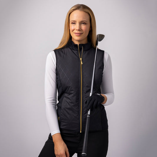 Glenmuir Ladies Thermal Gilet with Subtle Diamond Print in Black Diamond