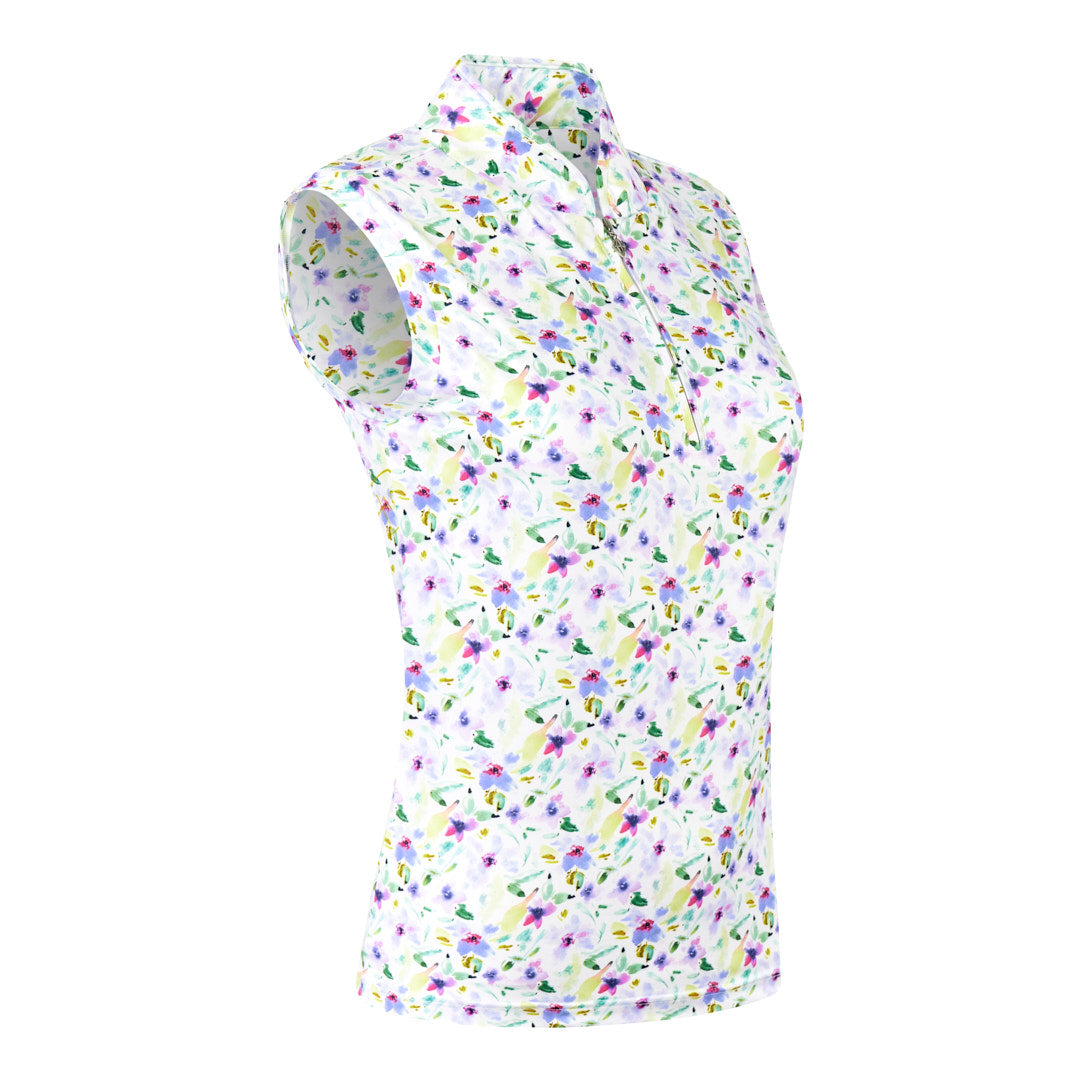 Pure Ladies Sleeveless Zip Neck Golf Top in Ethereal Bouquet Print