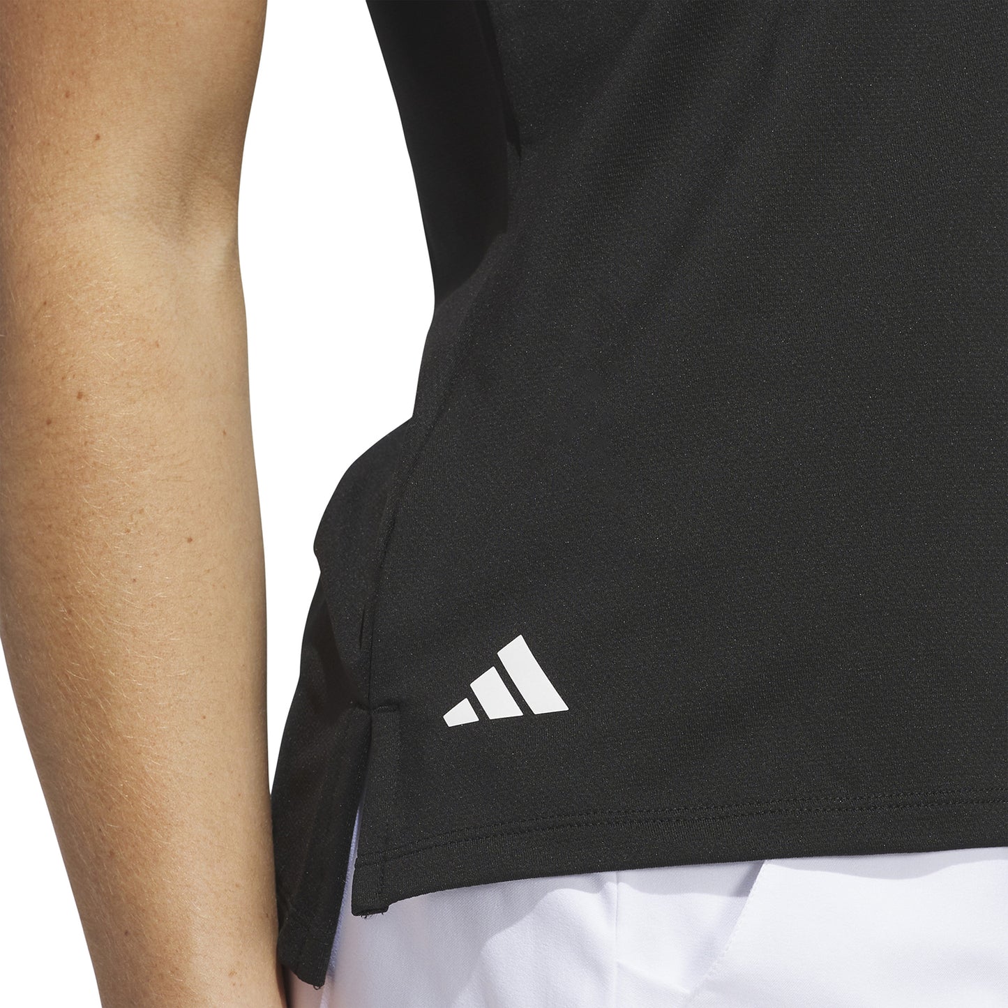 adidas Golf Ladies Black Zip-Neck Polo with Contrast Stripe Detailing