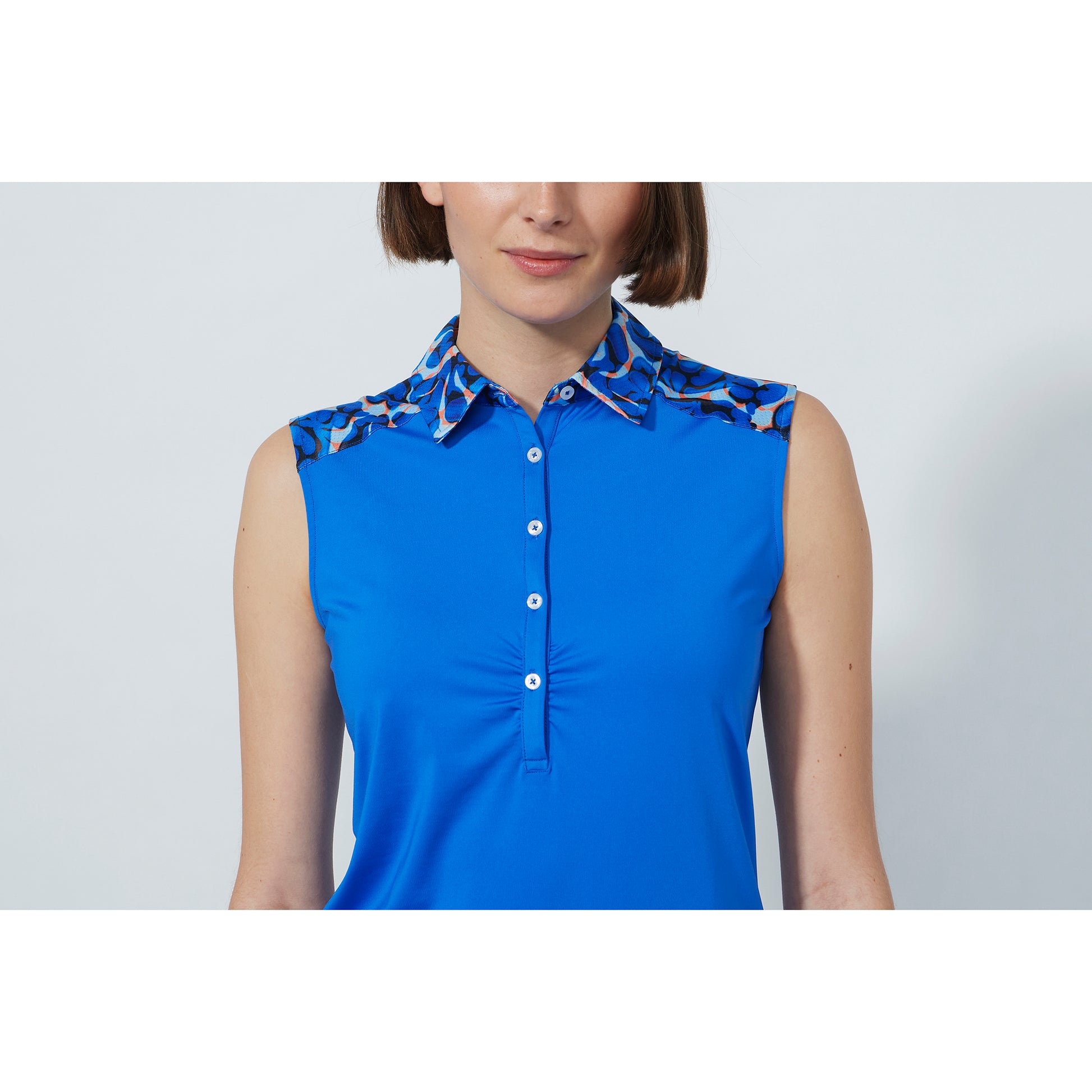 Daily Sports Ladies Sleeveless Gathered Polo with Print on Shoulders