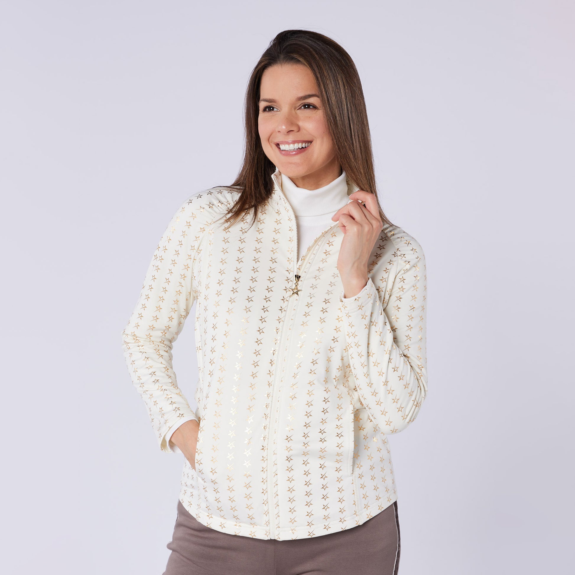 Swing Out Sister Ladies Brushed-Backed Full-Zip Mid Layer with Star Print