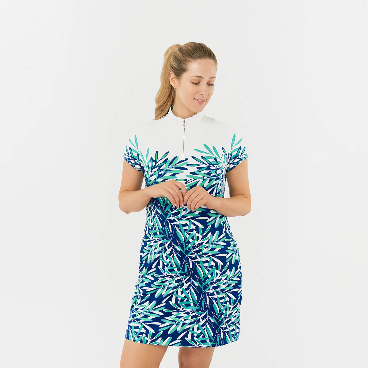 Pure Golf Cap Sleeve Palm Print Dress