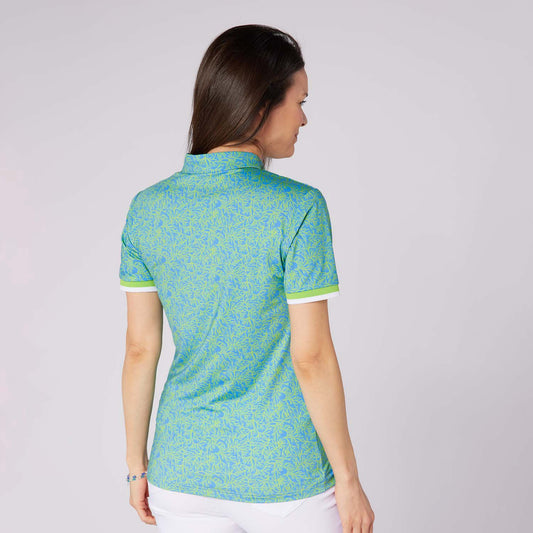 Swing Out Sister Ladies Ultra-Soft Short Sleeve Polo with Head Turning Print for All Day Style & Comfort