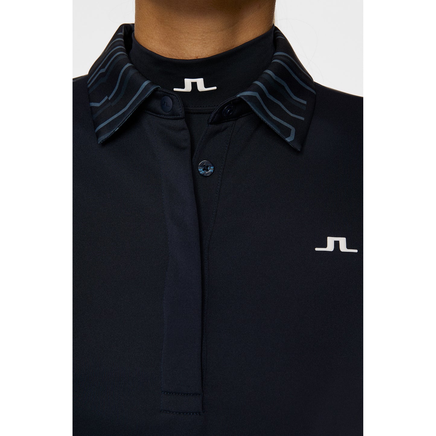 J.Lindeberg Ladies Short Sleeve Polo in Navy with Contour Print Back