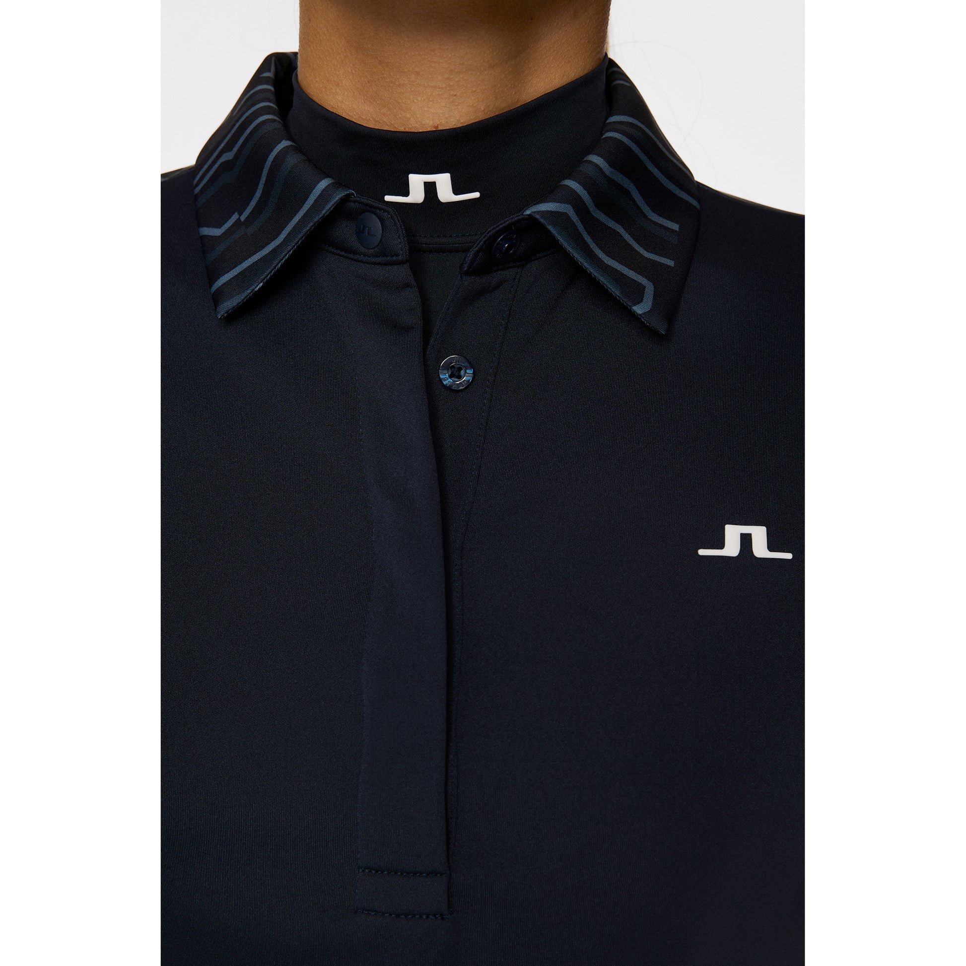 J.Lindeberg Ladies Short Sleeve Polo in Navy with Contour Print Back