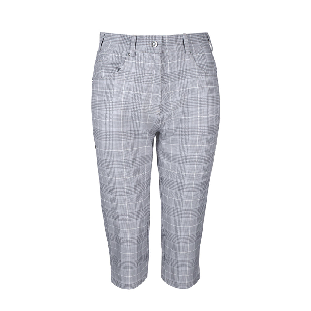 Glenmuir Ladies Stretch Pedal Pushers in Light Grey/ White Check