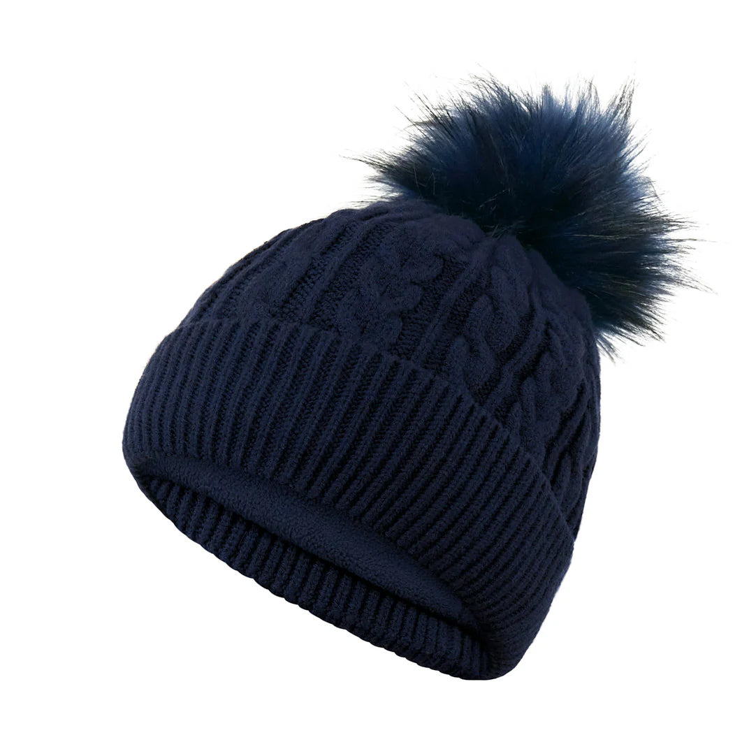 Surprizeshop Ladies Fleece Lined Waterproof Bobble Hat in Navy