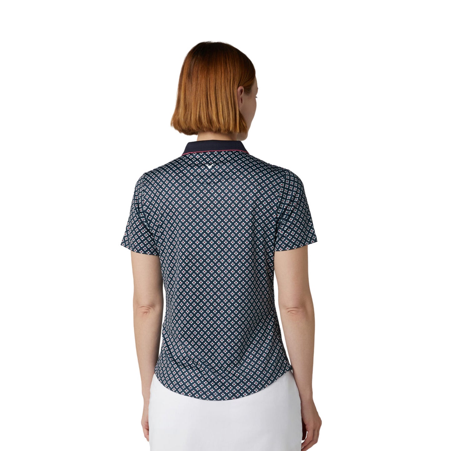 Callaway Ladies Golf Mini Floral Print Short Sleeve Polo in Navy